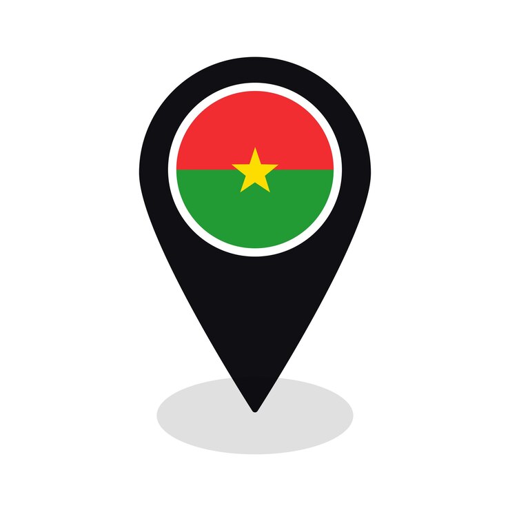 Vector bandera de burkina faso bandera en el mapa icono de punto aislado de color negro