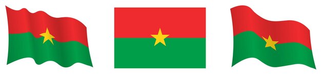 bandera de Burkina Faso en posición estática y en movimiento revoloteando en el viento en colores y tamaños exactos sobre fondo blanco