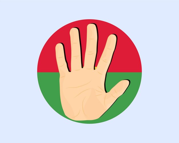 Bandera de Burkina Faso con señal de detención de la mano protesta y idea de derechos humanos