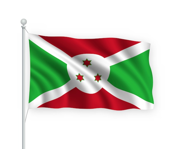 Bandera de Burundi en el asta de la bandera aislado en blanco