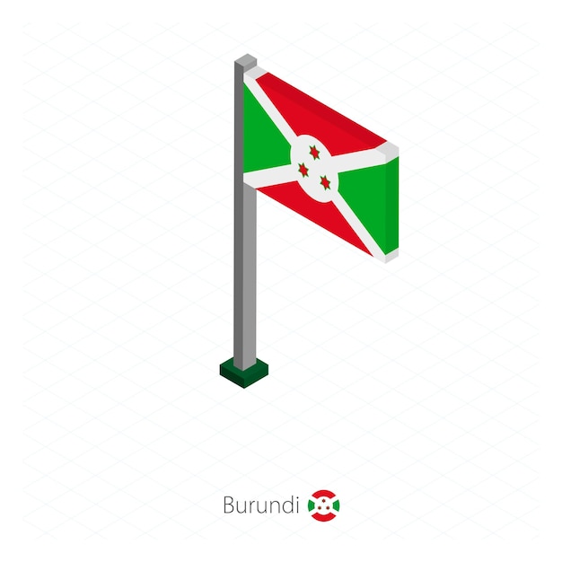 Bandera de burundi en asta de bandera en dimensión isométrica fondo azul isométrico ilustración vectorial