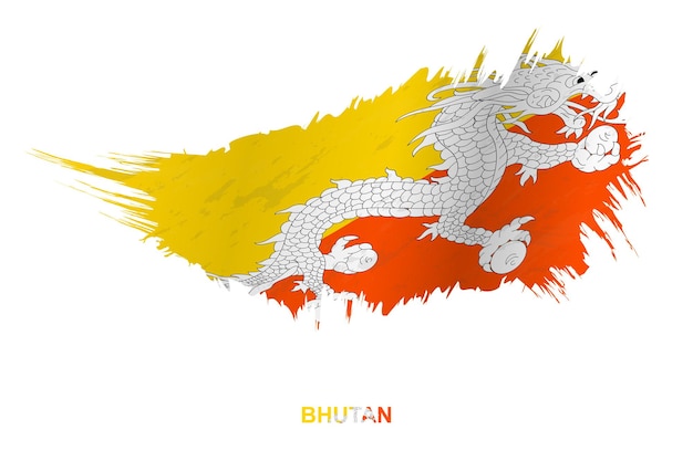 Bandera de Bután en estilo grunge con efecto de ondulación, bandera de trazo de pincel grunge vector.