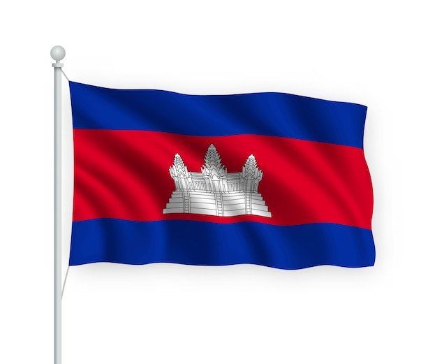 Bandera de Camboya en el asta de la bandera aislado en blanco