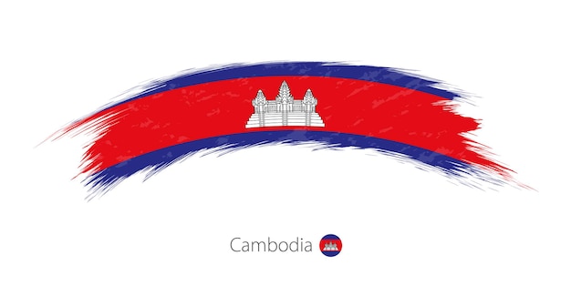 Bandera de camboya en trazo de pincel grunge redondeado. ilustración vectorial