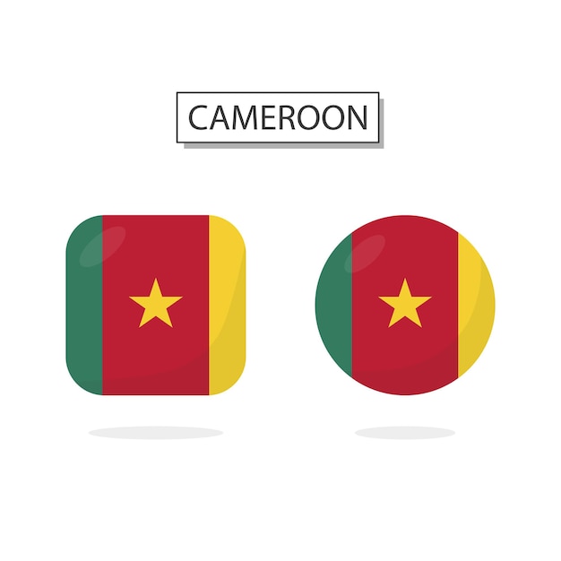 Bandera de Camerún 2 Formas icono estilo de dibujos animados en 3D