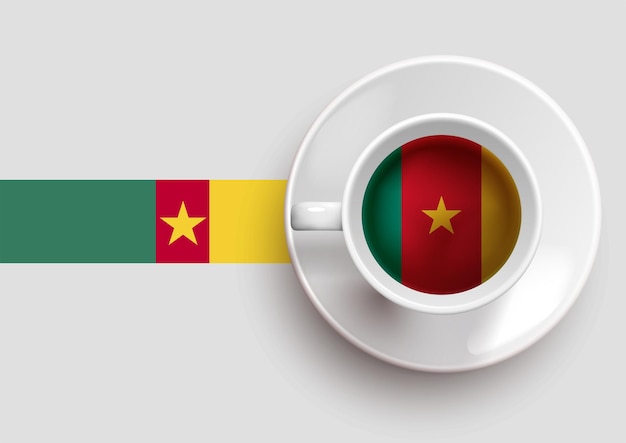 Bandera de camerún con café en la ilustración de vector de vista superior