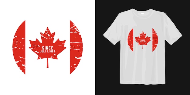 Vector bandera de canadá en camiseta con hoja de arce.