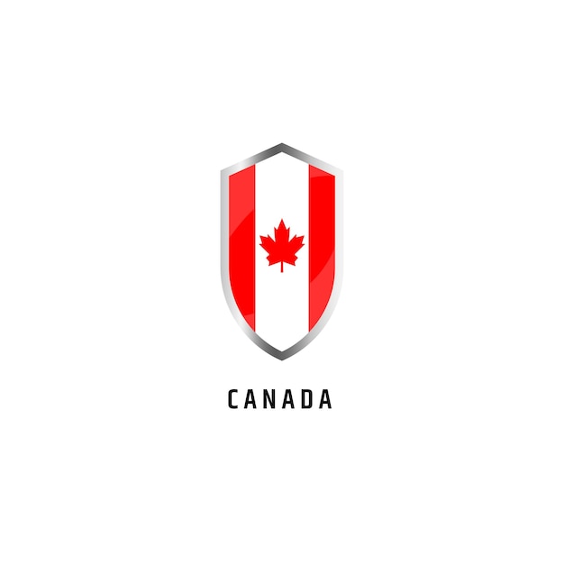 Bandera de canadá con icono de forma de escudo ilustración vectorial plana