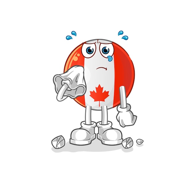 La bandera de Canadá llora con un vector de mascota de dibujos animados de tejido
