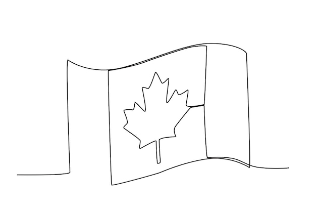 Una bandera canadiense ondea el dibujo de una línea del Día de Canadá