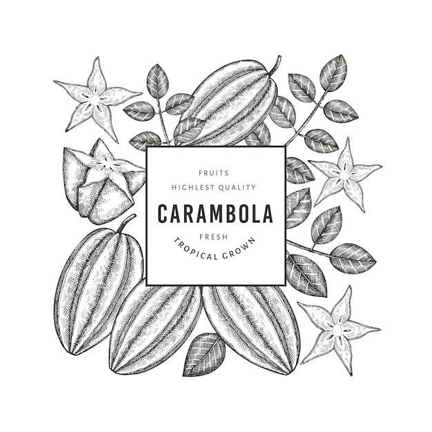 Bandera de carambola estilo boceto dibujado a mano.
