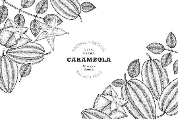 Bandera de carambola estilo boceto dibujado a mano.