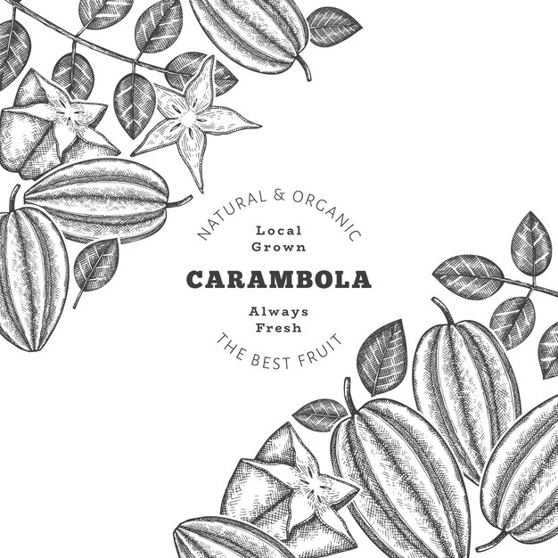 Bandera de carambola estilo boceto dibujado a mano.
