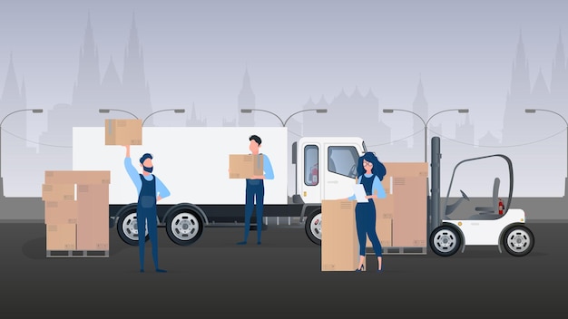 Vector bandera de carga. camión blanco grande. el concepto de transporte, entrega y logística de mercancías. vector.
