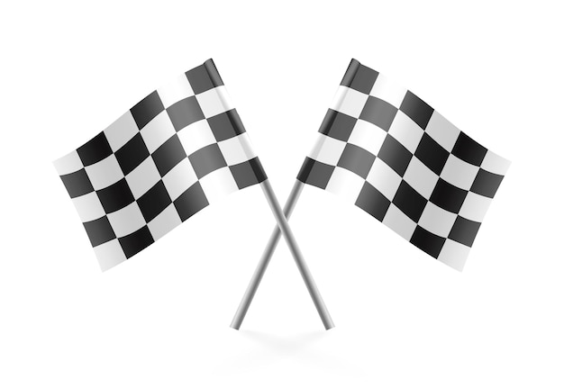 Bandera de carreras a cuadros Realista dos banderas de acabado para la competencia deportiva de carreras de autos Ilustración vectorial