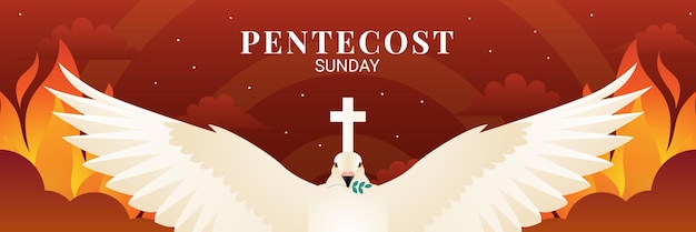 Bandera de la celebración del domingo de Pentecostés con paloma y llamas