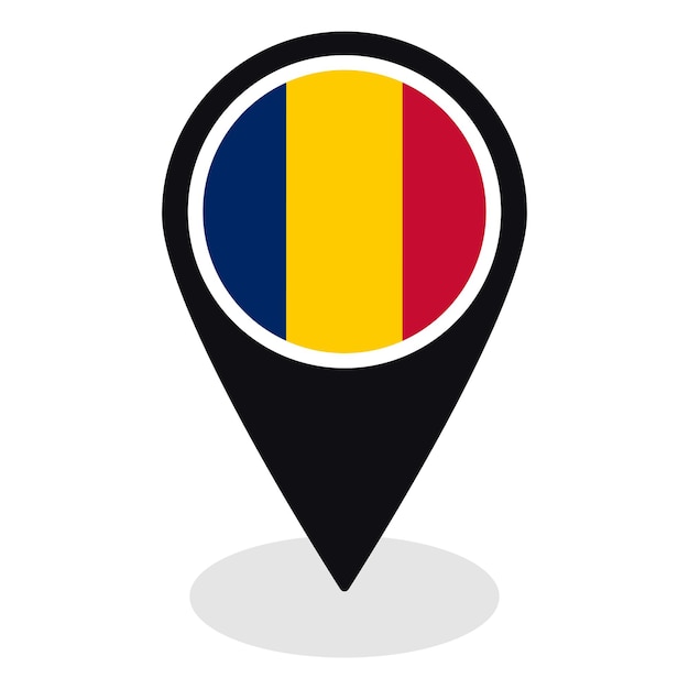 Bandera del Chad Bandera del Chad en el mapa icono de punto exacto aislado