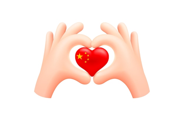 Bandera de China en forma de mano corazón Concepto de bandera nacional Vector