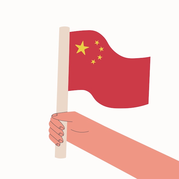 Bandera de China La mano sostiene la bandera nacional de la República Popular de China Ilustración de dibujos animados vectoriales