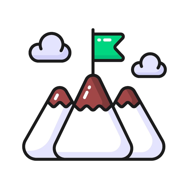 Bandera en la cima de la montaña concepto icono de la misión en estilo de moda
