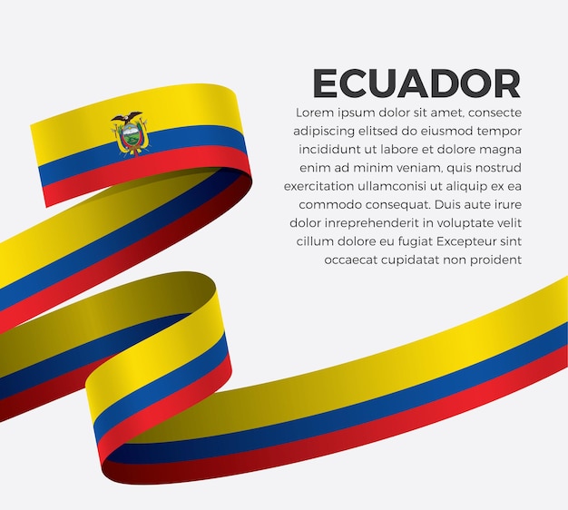 Bandera de cinta de Ecuador, ilustración vectorial sobre un fondo blanco.