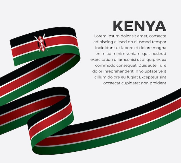 Bandera de cinta de Kenia, ilustración vectorial sobre un fondo blanco.