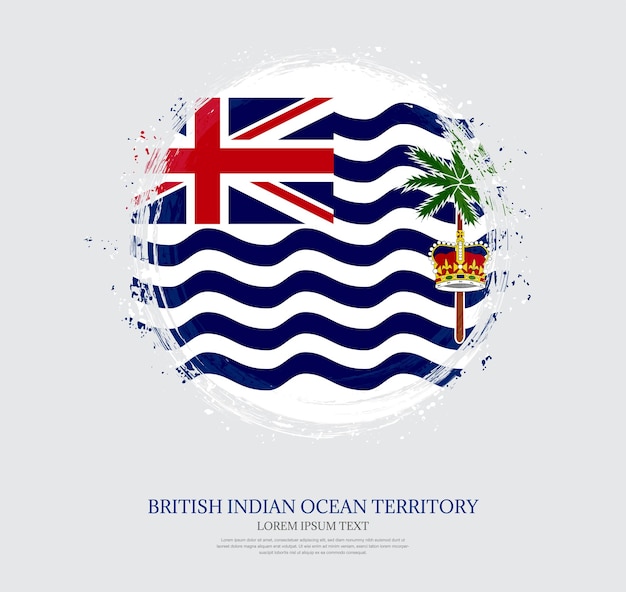Bandera circular de trazo de pincel grungy del Territorio Británico del Océano Índico en fondo sólido