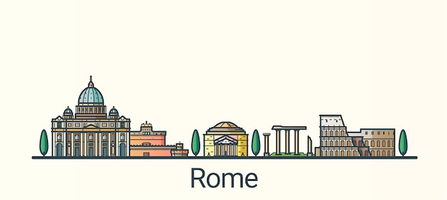 Bandera de la ciudad de roma en estilo moderno de línea plana. todos los edificios separados y personalizables. arte lineal.