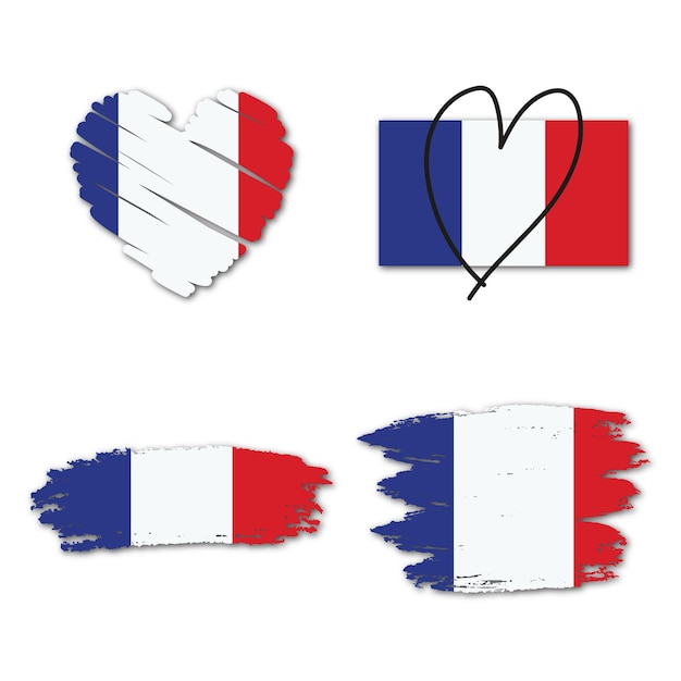Bandera de la colección de elementos de la plantilla de diseño de Francia Trazo de pincel y corazón