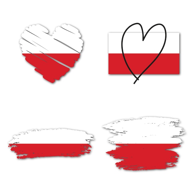 Bandera de colección de elementos de la plantilla de diseño de polonia trazo de pincel y corazón