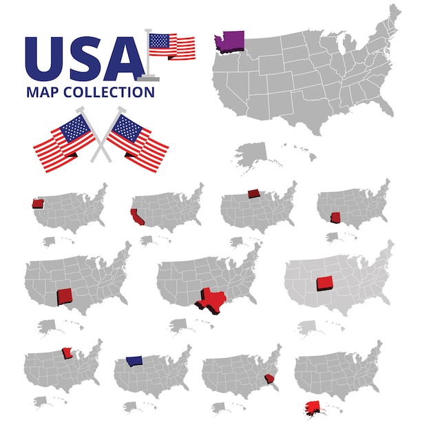 Bandera y colección de mapas de estados unidos