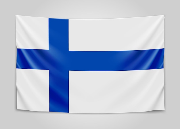 Bandera colgante de Finlandia. República de Finlandia. bandera nacional
