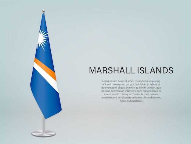 Bandera colgante de las Islas Marshall en el stand Plantilla para conferencia b