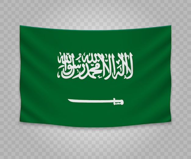 Vector bandera colgante realista de arabia saudita