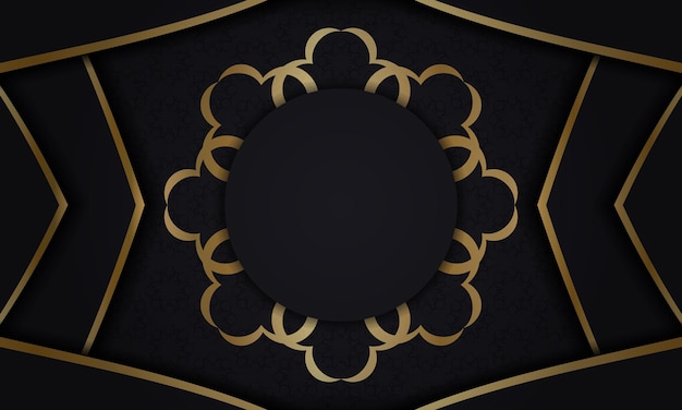 Bandera de color negro con adorno abstracto dorado
