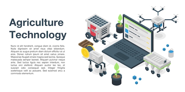 Bandera del concepto de tecnología agrícola, estilo isométrico