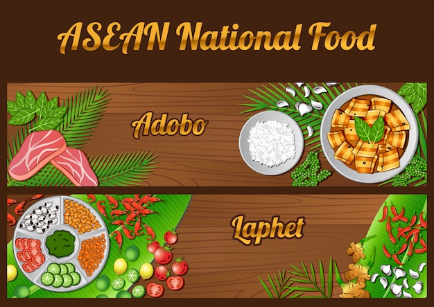 Vector bandera de conjunto de elementos de ingredientes de comida nacional de asean