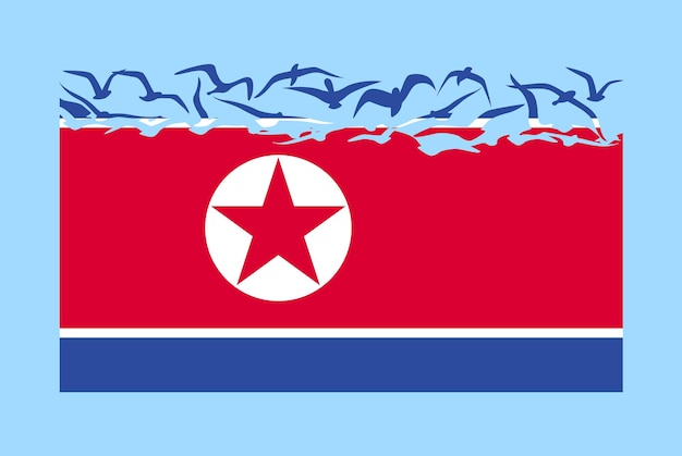 Bandera de Corea del Norte con concepto de libertad Bandera de Corea del Norte transformándose en vector de pájaros voladores