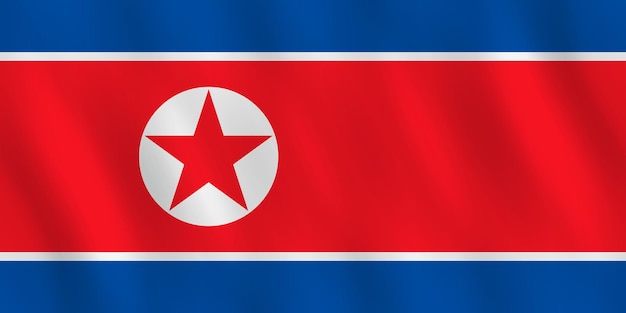 Bandera de Corea del Norte con efecto ondulado, proporción oficial.