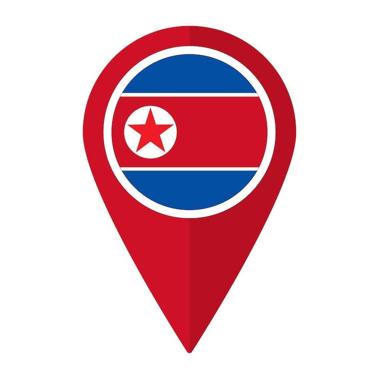 Vector bandera de corea del norte en el mapa icono de punto exacto aislado bandera de corea del norte