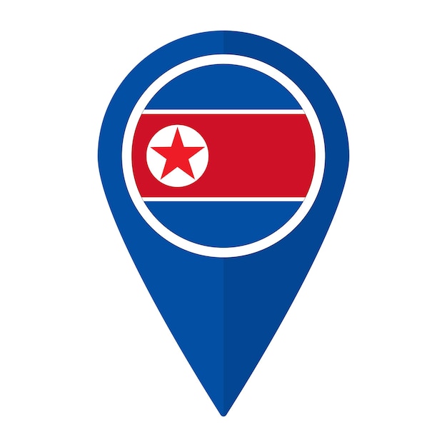 Bandera de Corea del Norte en el mapa icono de punto exacto aislado Bandera de Corea del Norte