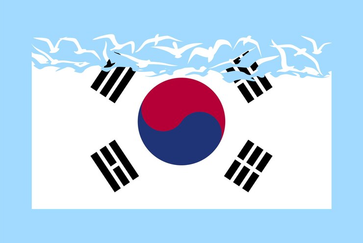 Vector bandera de corea del sur con concepto de libertad bandera de corea del sur transformándose en vector de pájaros voladores