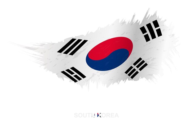 Bandera de corea del sur en estilo grunge con efecto de ondulación, bandera de trazo de pincel grunge vector.