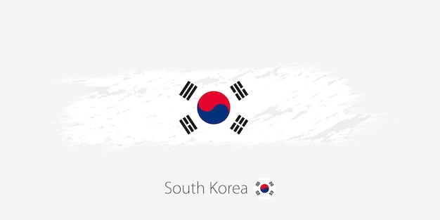 Bandera de Corea del Sur grunge trazo de pincel abstracto sobre fondo gris