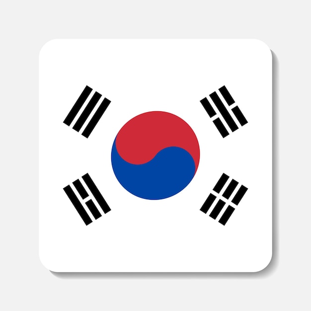 Bandera de Corea del Sur icono plano Elemento de vector cuadrado con sombra debajo