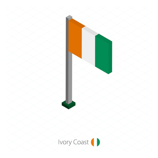 Bandera de Costa de Marfil en asta de bandera en dimensión isométrica Fondo azul isométrico Ilustración vectorial