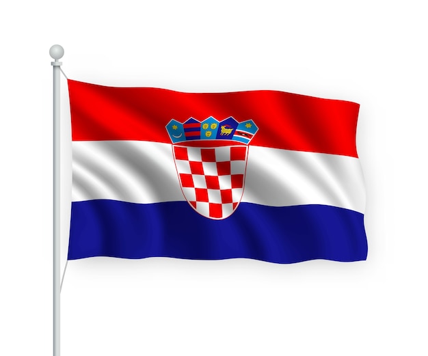 Bandera de Croacia en el asta de la bandera aislado en blanco