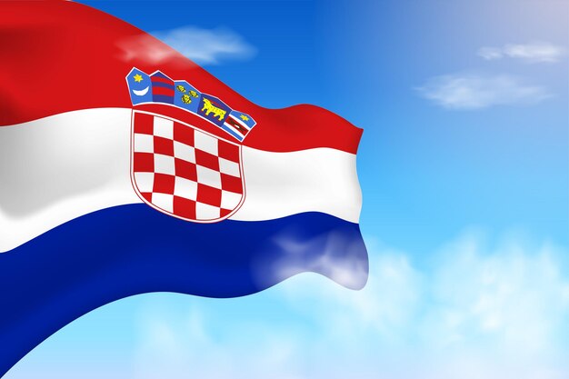 Bandera de Croacia en las nubes. Bandera vectorial ondeando en el cielo. Ilustración realista de la bandera del día nacional.