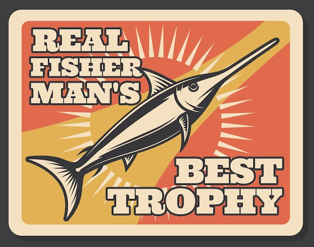 Bandera de deporte de pesca con pez trofeo de pescador