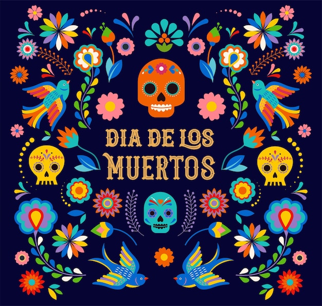 Vector bandera del día de los muertos dia de los moertos con coloridas flores mexicanas fiesta cartel navideño fiesta